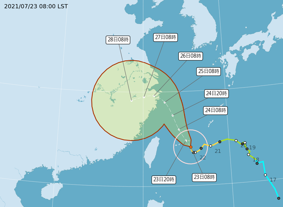 Tifón In-Fa se acerca a las costas noreste y este de Taiwán