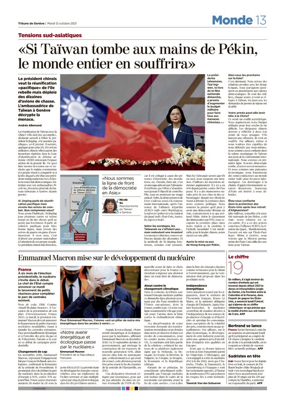 Representante en Suiza: “Si China conquista Taiwán, el mundo entero sufrirá”